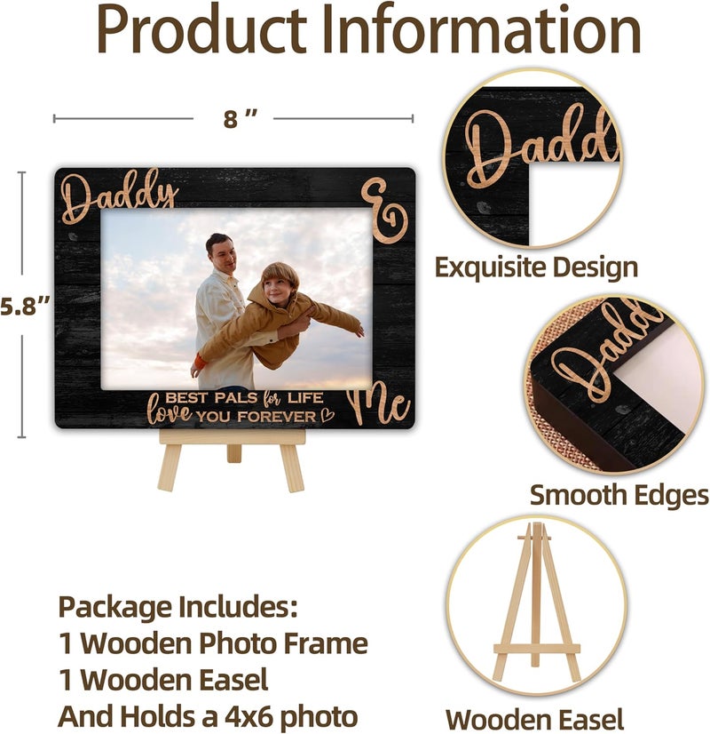 OXRUN Daddy & Me Picture Frame, Father's Day Gifts Wooden Photo Frame with Easel, Display Photo Insert, 4x6 Picture Frame for Tabletop Display - A06 - Image 2